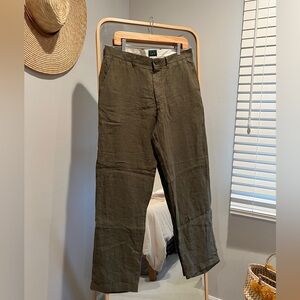 J. Crew Classic Fit Linen Trouser in Olive